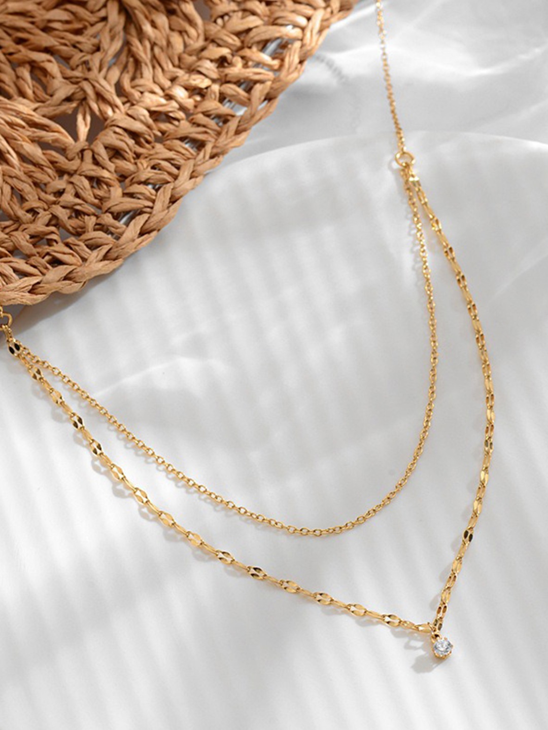 

MYKI Gold-Plated Stainless Steel Cubic Zirconia Layered Necklace