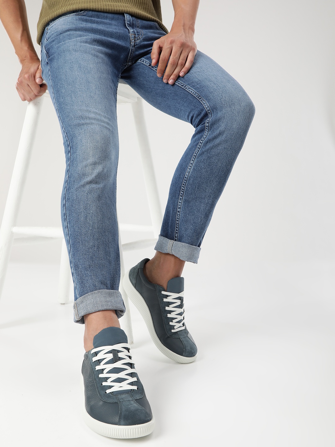 

ECCO Men Soft Zero Leather Sneakers, Blue
