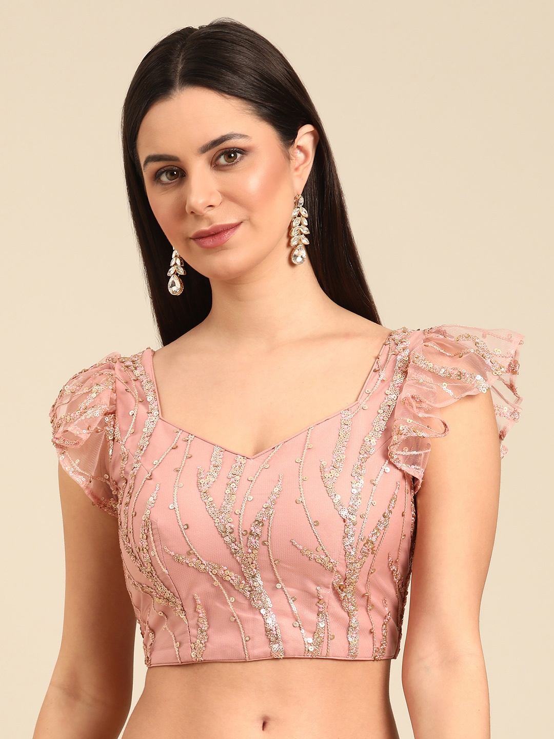 

Ethnovog Embroidered Sweetheart Neck Sequinned Saree Blouse, Pink