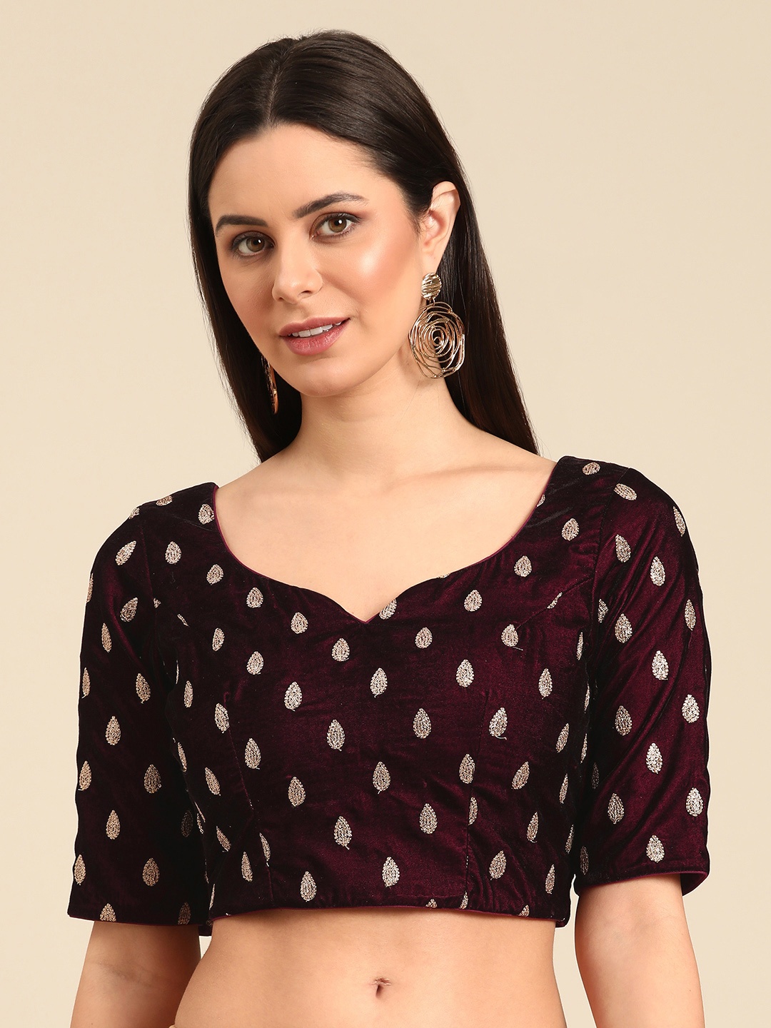 

Ethnovog Embroidered Velvet Ready To Wear Blouse, Magenta