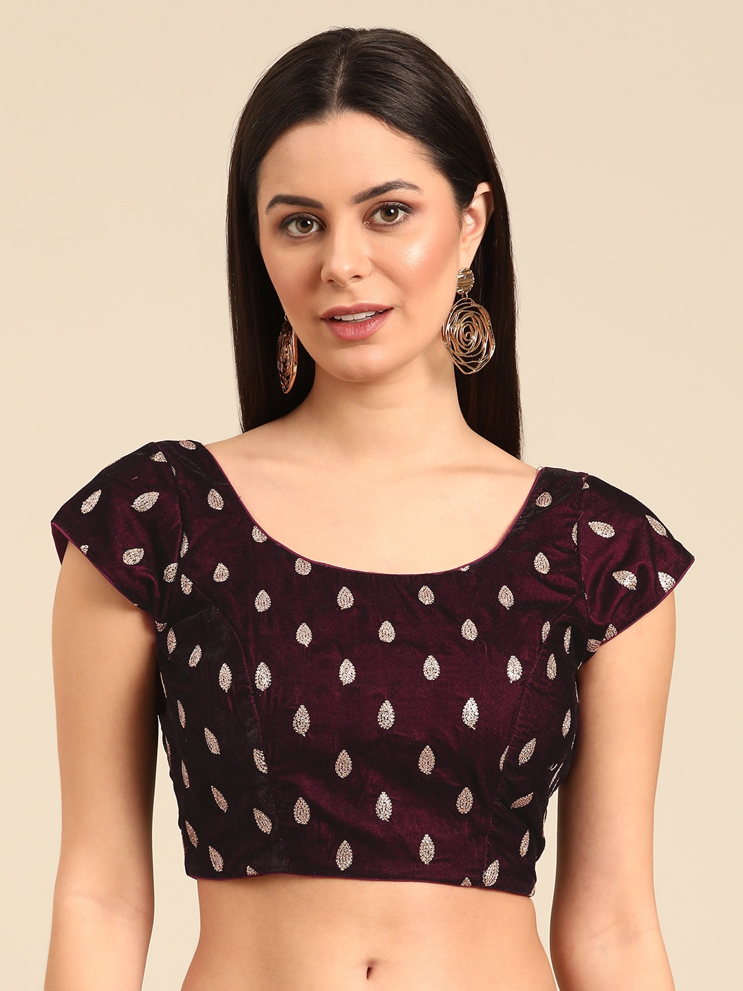 

Ethnovog Embroidered Velvet Ready To Wear Blouse, Burgundy