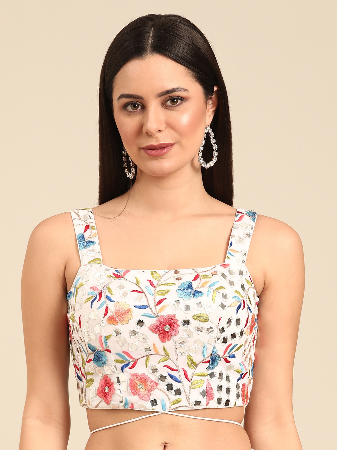 

Ethnovog Embroidered Georgette Ready To Wear Blouse, White