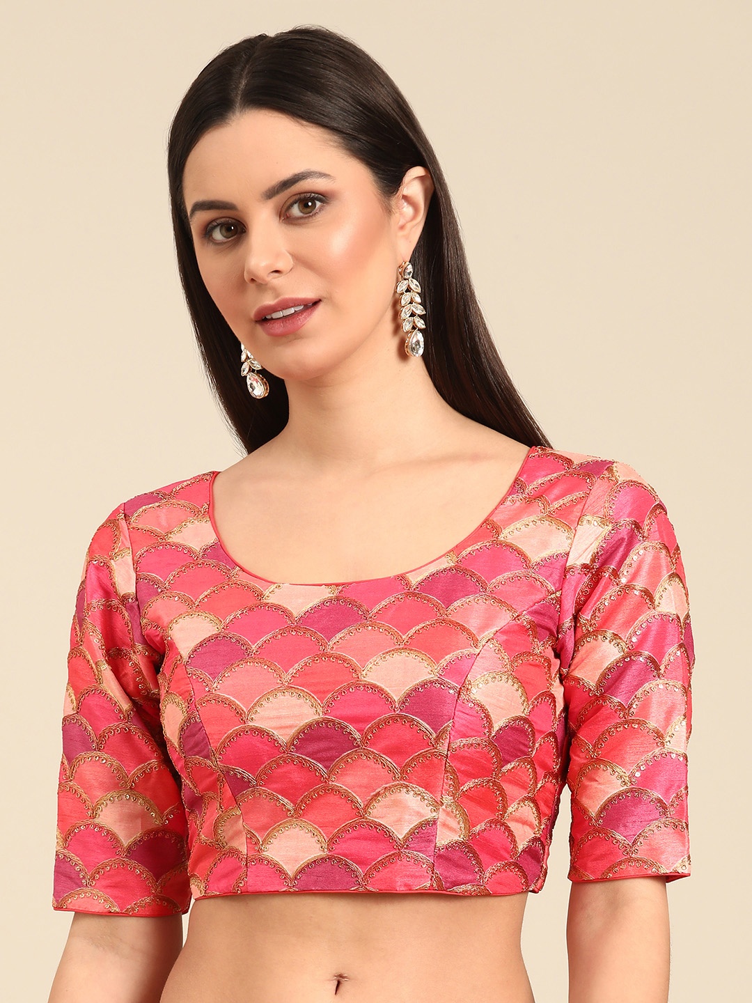 

Ethnovog Embroidered Art Silk Ready To Wear Blouse, Magenta