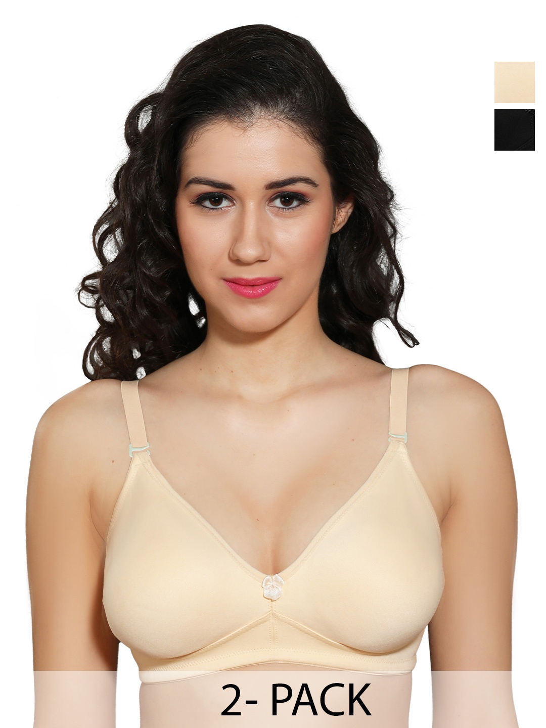 

INGRID Women Everyday Non Padded Adjustable Straps Cotton Tshirt Style Bras, Black