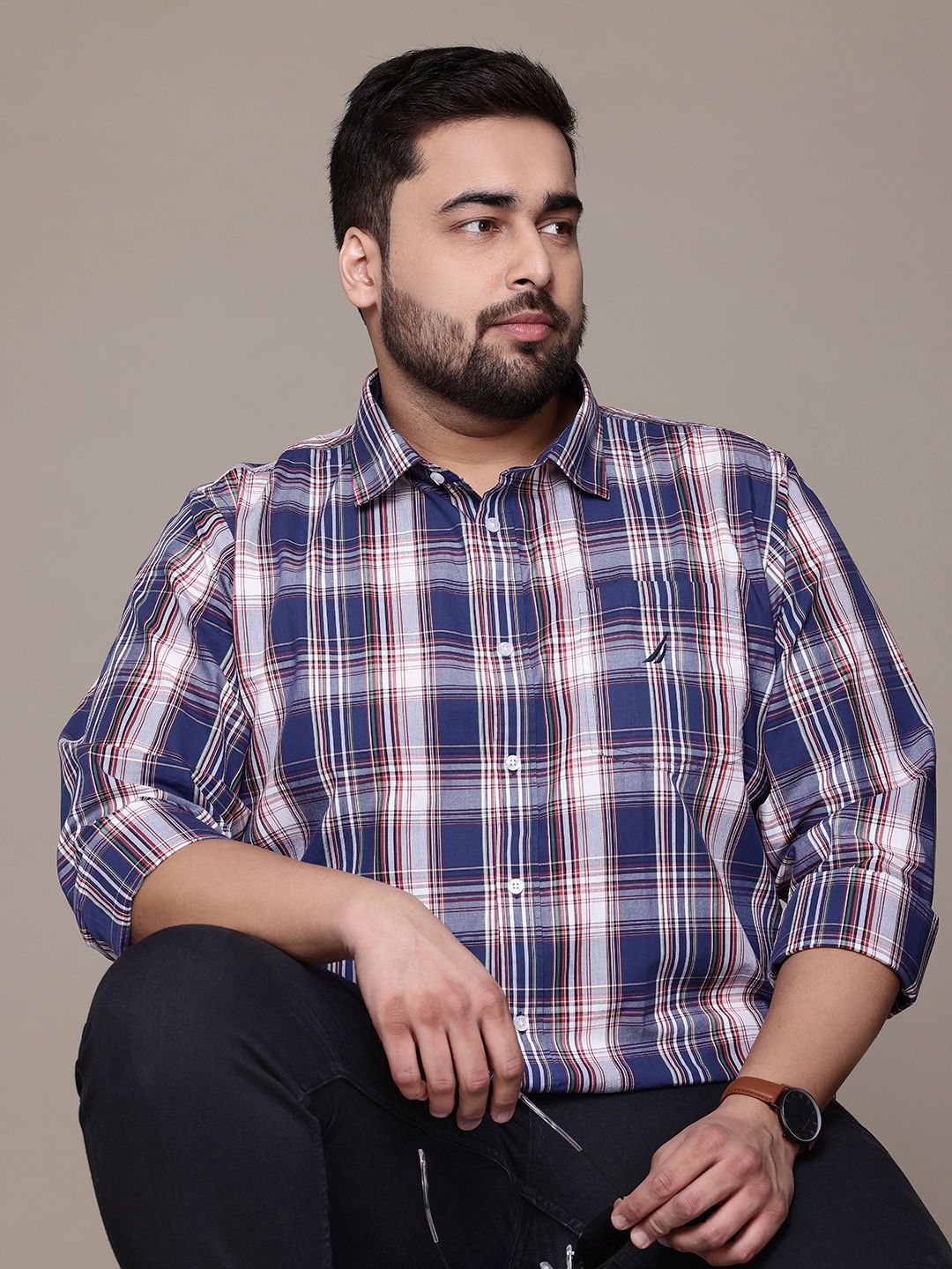 

Nautica Plus Size Smart Checked Casual Shirt, Navy blue