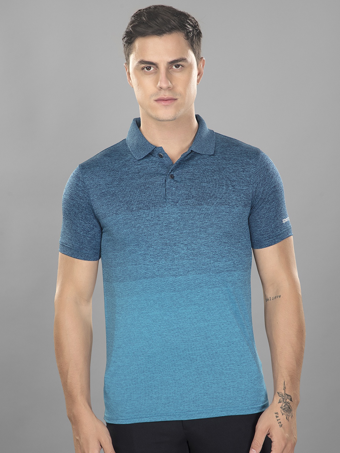 

SPORT SUN Men Dri-FIT Colourblocked Polo Collar T-shirt, Blue