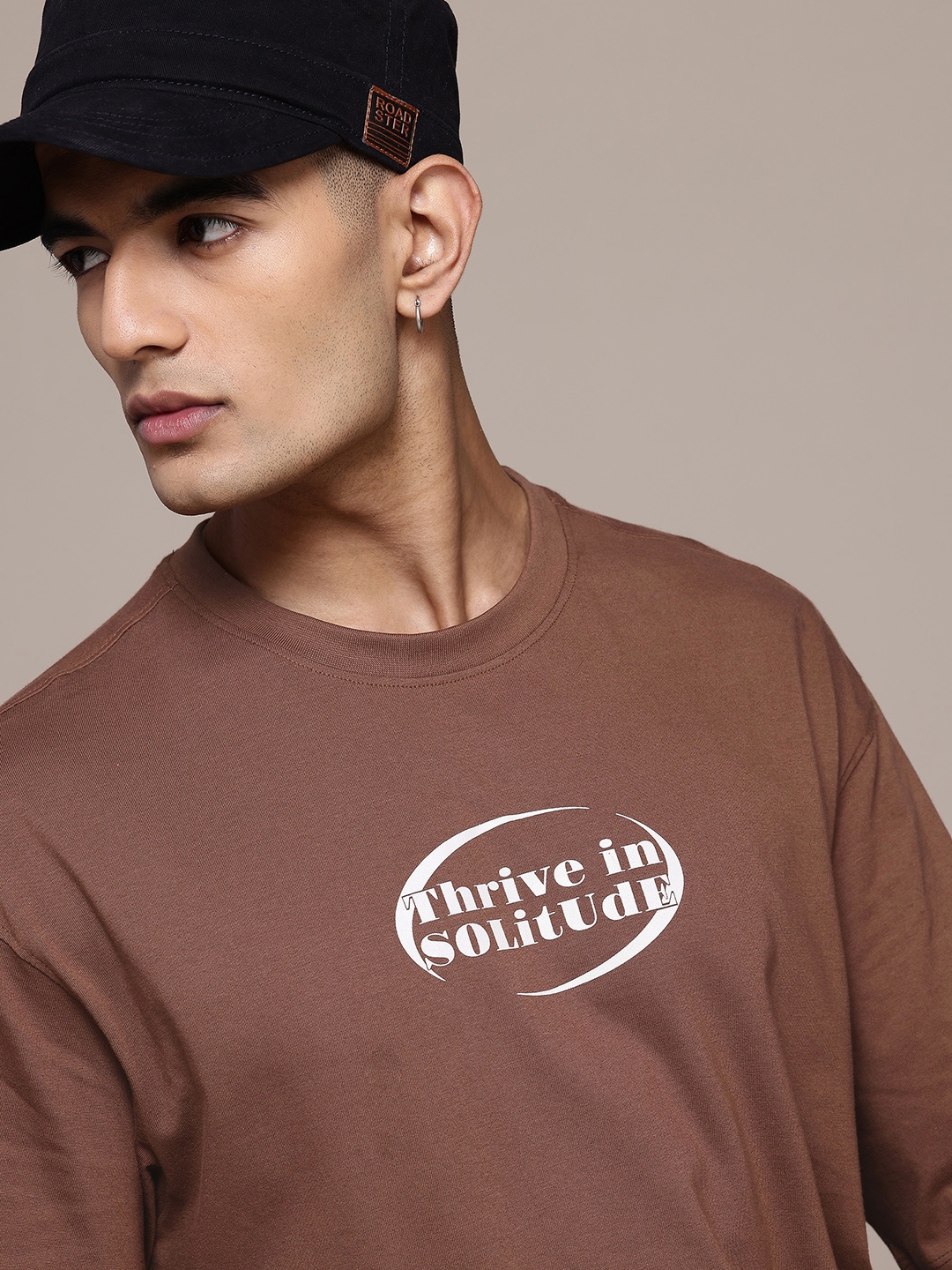 

Roadster The Lifestyle Co. Pure Cotton Typography Printed Relaxed Fit T-shirt, Brown
