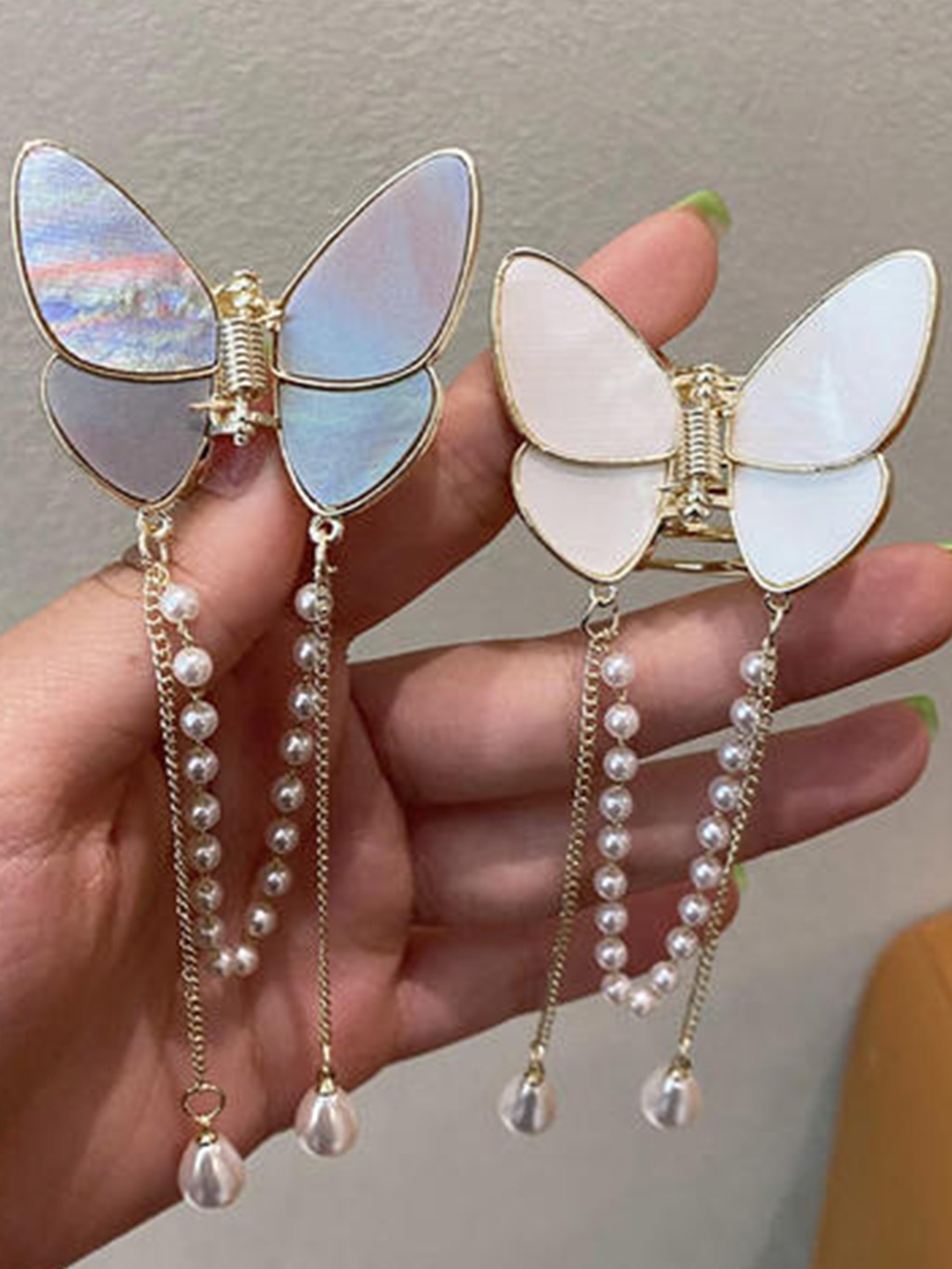 

MANSIYAORANGE Women Set of 2 Embellished Claw Clips, White