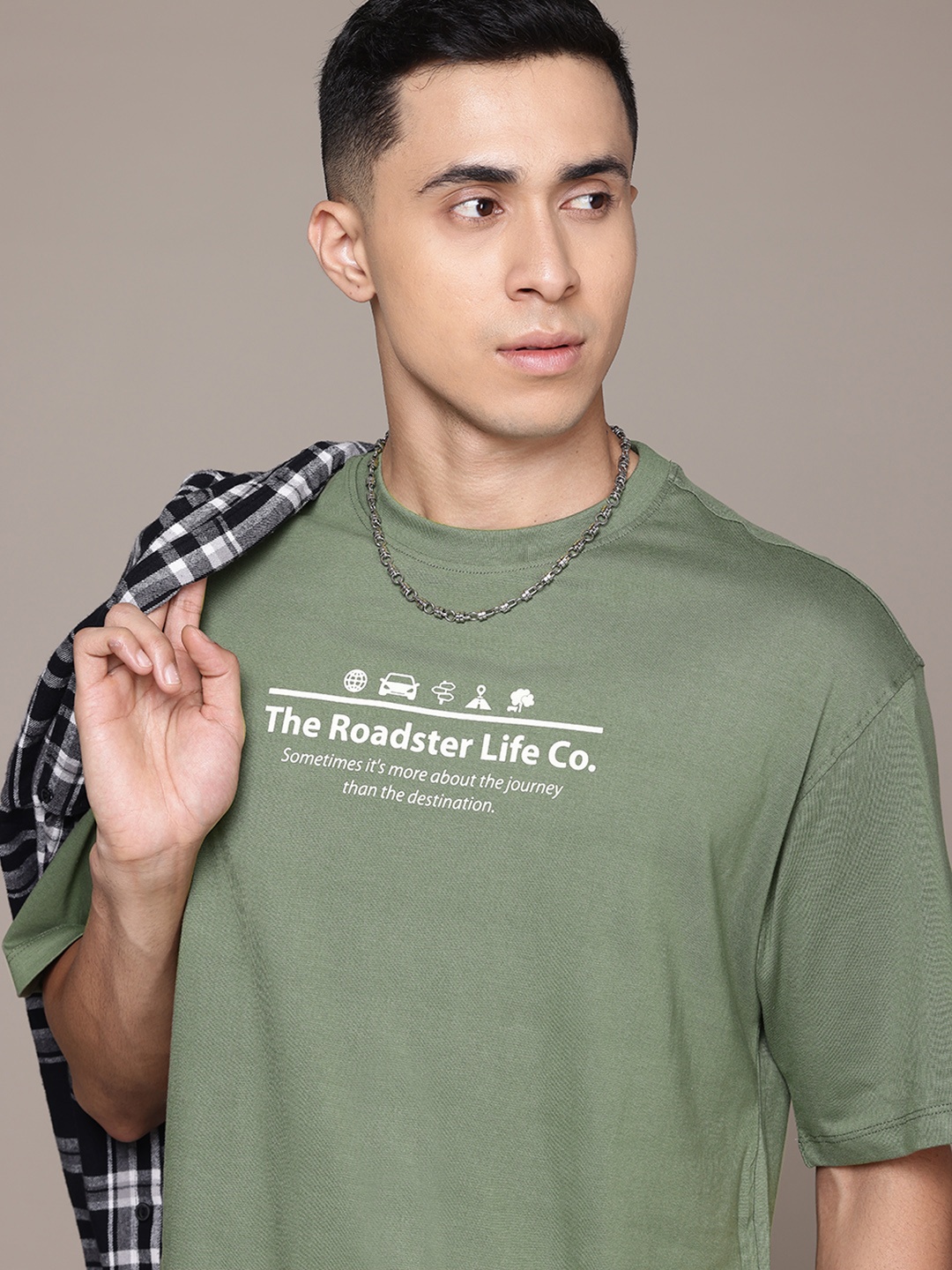 

The Roadster Lifestyle Co. Typography Print Pure Cotton Relaxed T-shirt, Green