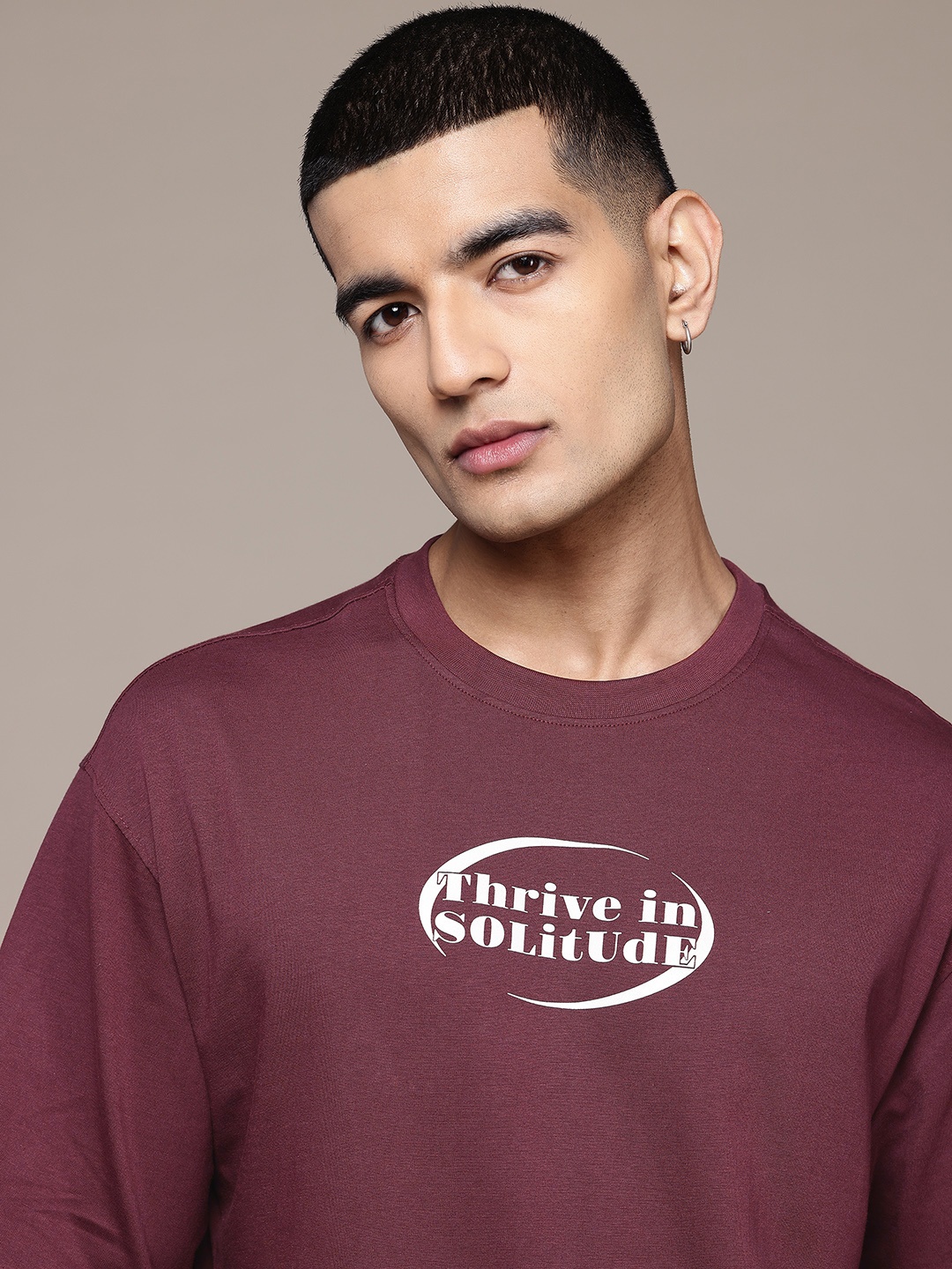 

Roadster The Lifestyle Co. Pure Cotton Typography Printed Relaxed Fit T-shirt, Maroon