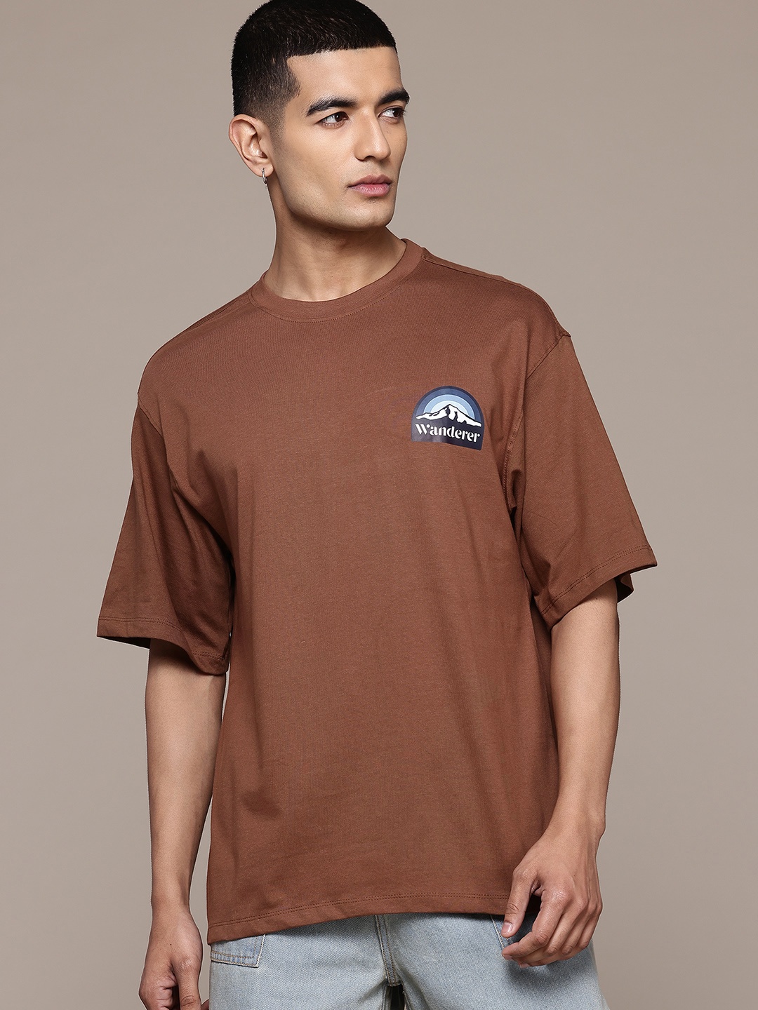 

The Roadster Lifestyle Co. Relaxed Fit Printed Pure Cotton T-shirt, Brown