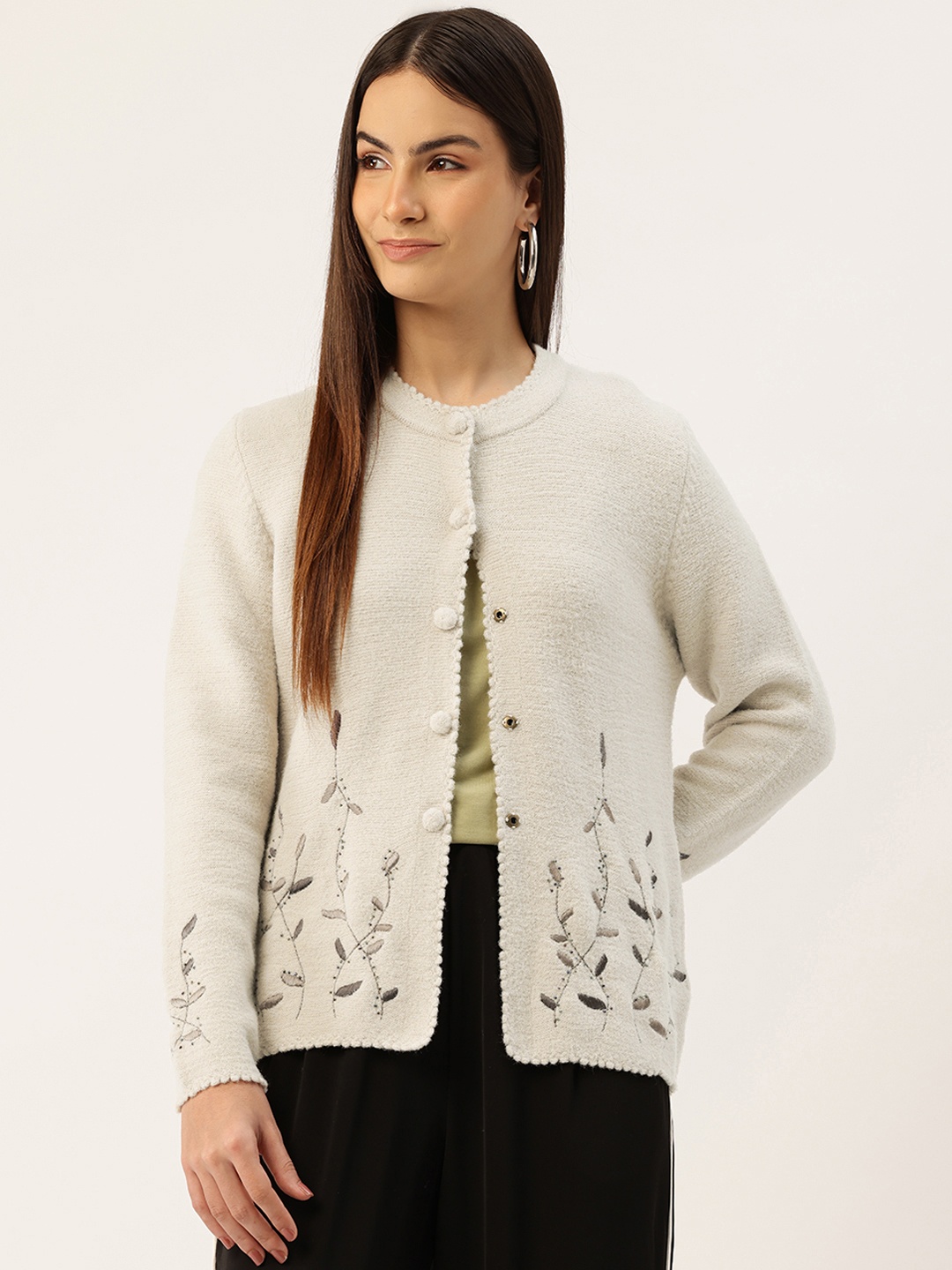 

APSLEY Floral Embroidered Cardigan, Beige