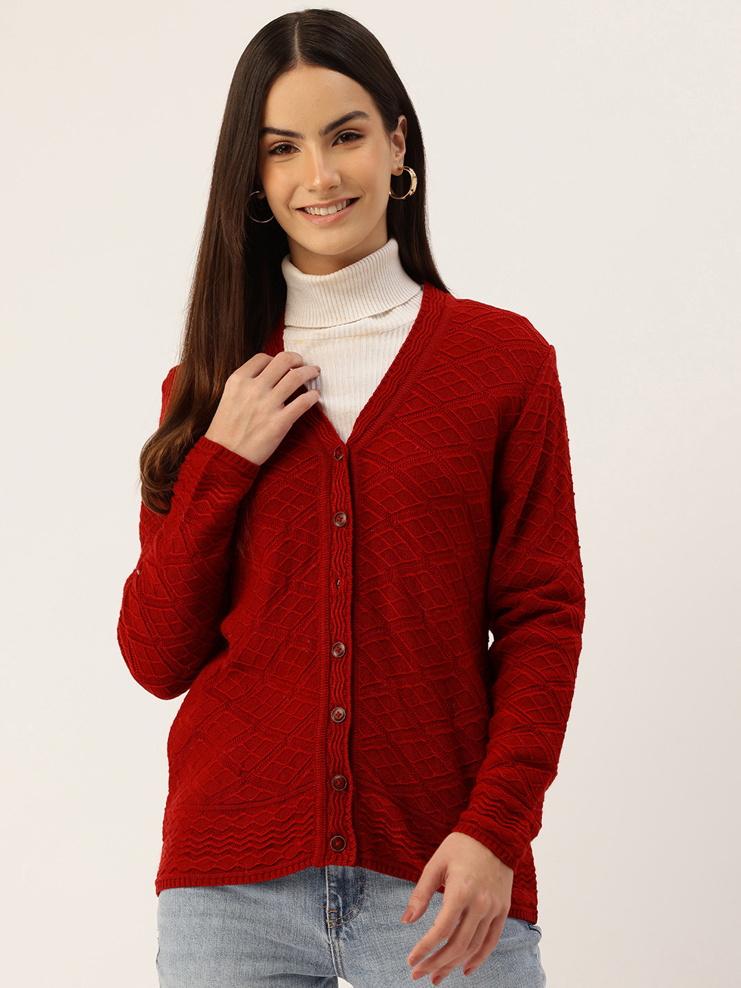 

APSLEY Self Design Cardigan, Red