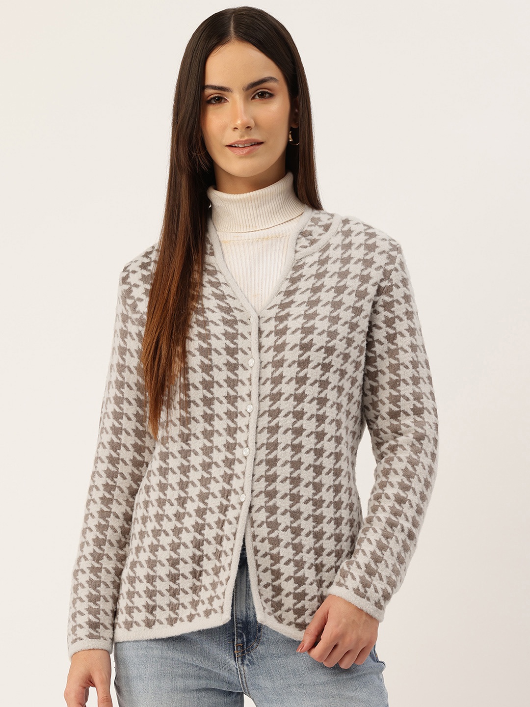 

APSLEY Abstract Self Design Cardigan, Beige