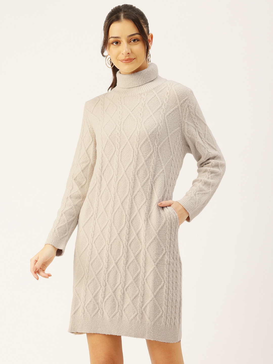 

APSLEY High Neck A-Line Sweater Dress, Beige