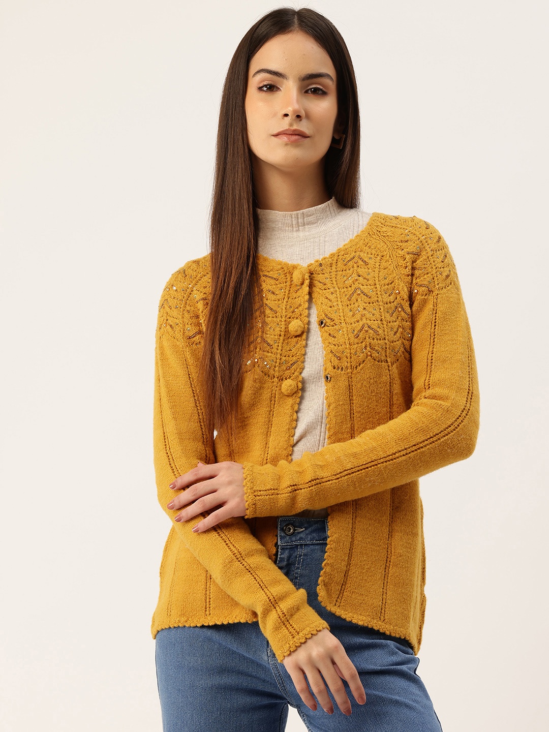 

APSLEY Cardigan with Embellished Detail, Mustard