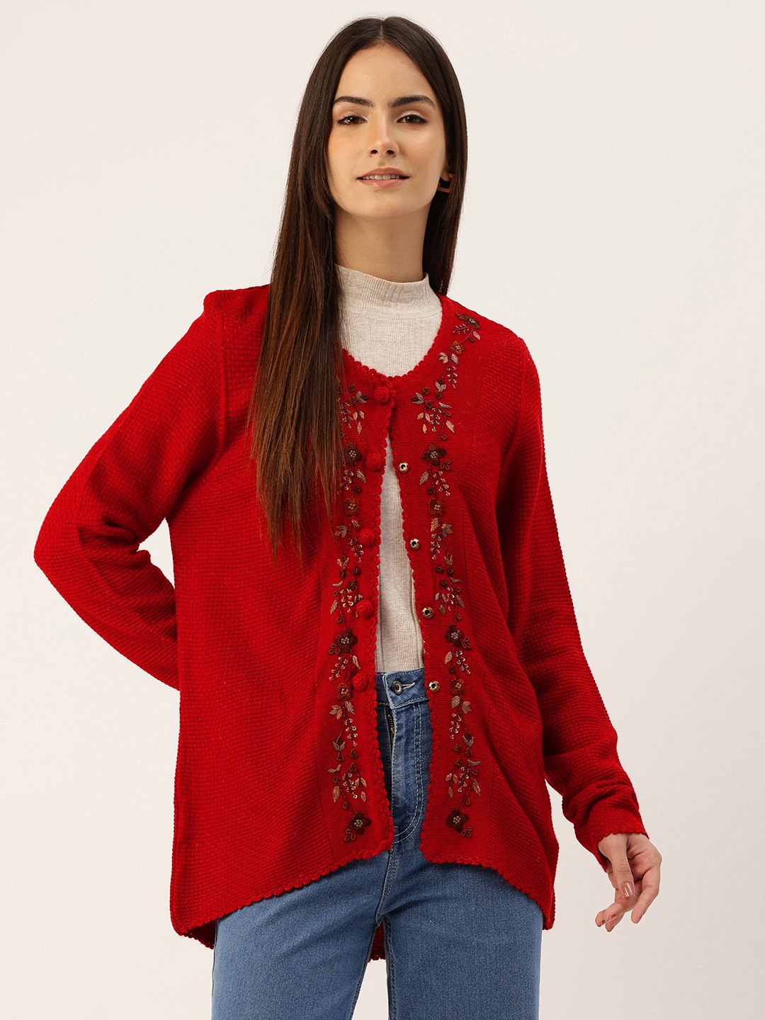 

APSLEY Longline Cardigan with Embellished Detail, Red