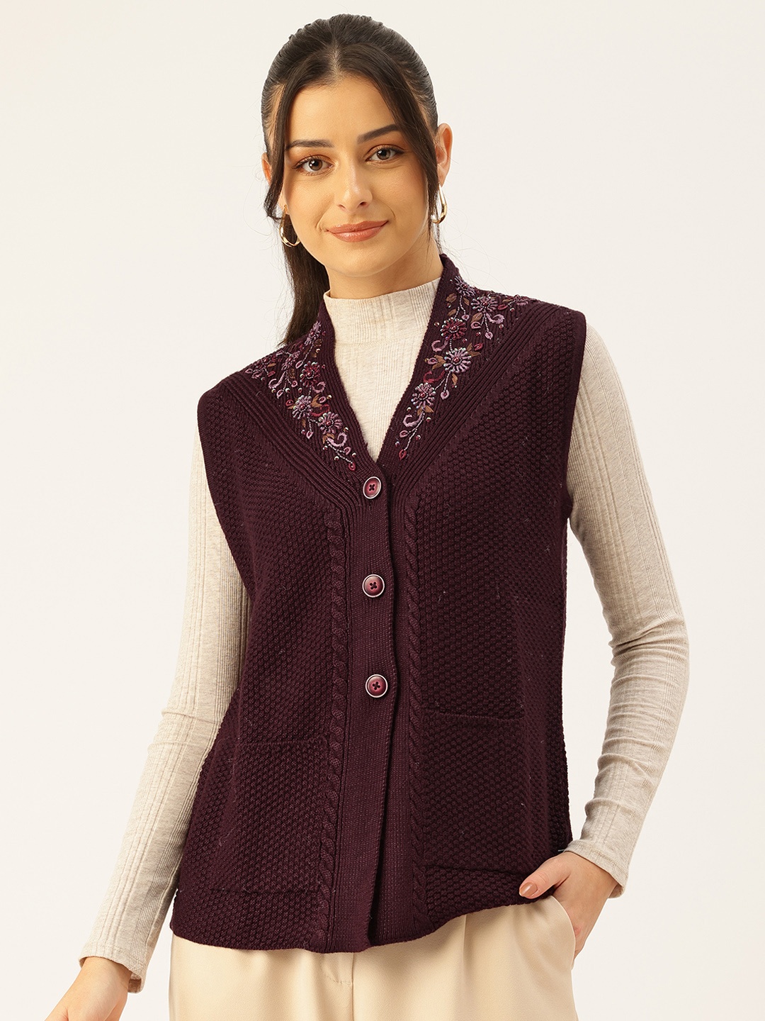 

APSLEY Sweater Vest with Embellished Detail, Burgundy