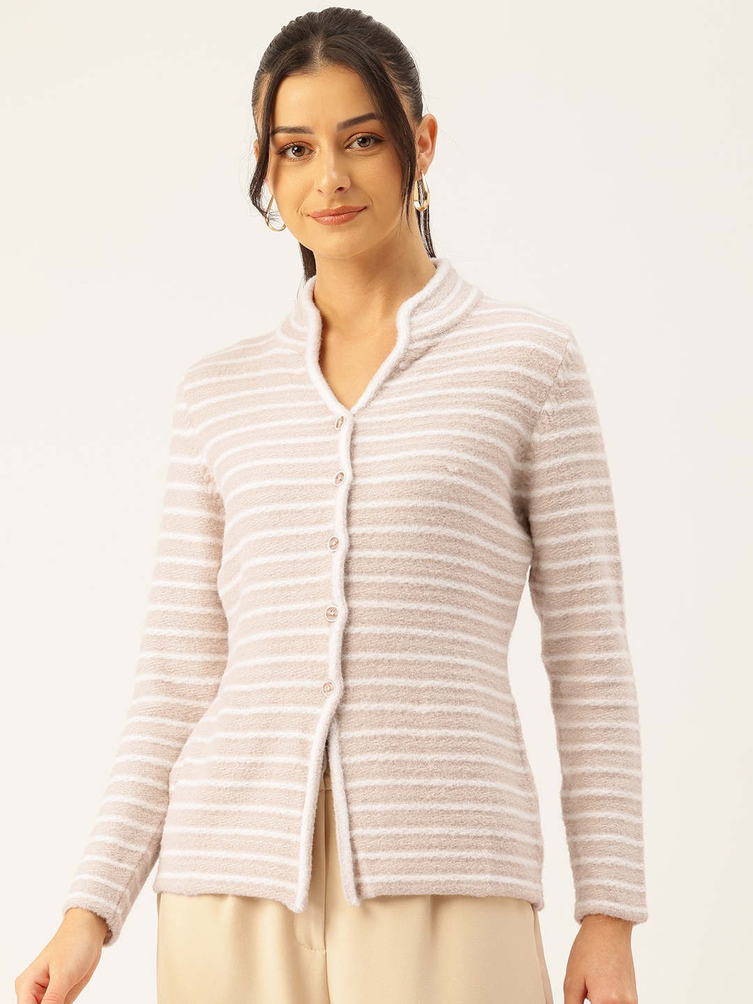 

APSLEY Striped Cardigan, Beige