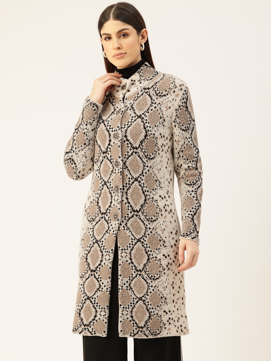 

APSLEY Animal Self Design Overcoat, Beige