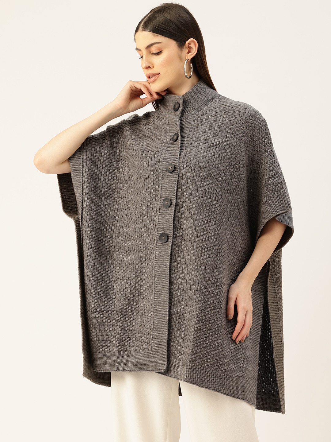 

APSLEY Open Knit Longline Sweater, Grey