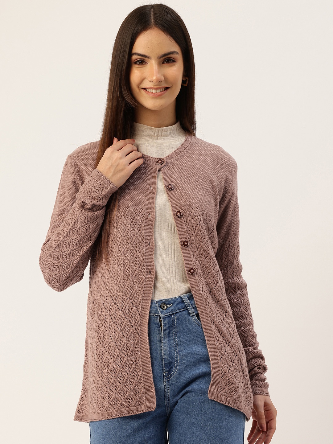 

APSLEY Self Design Cardigan, Mauve