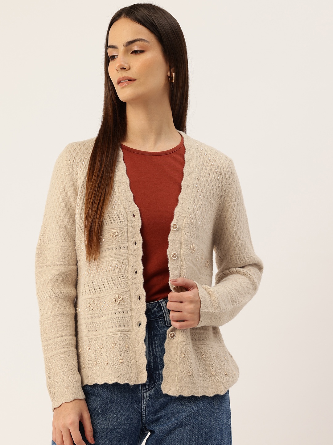 

APSLEY Cardigan with Embellished Detail, Camel brown