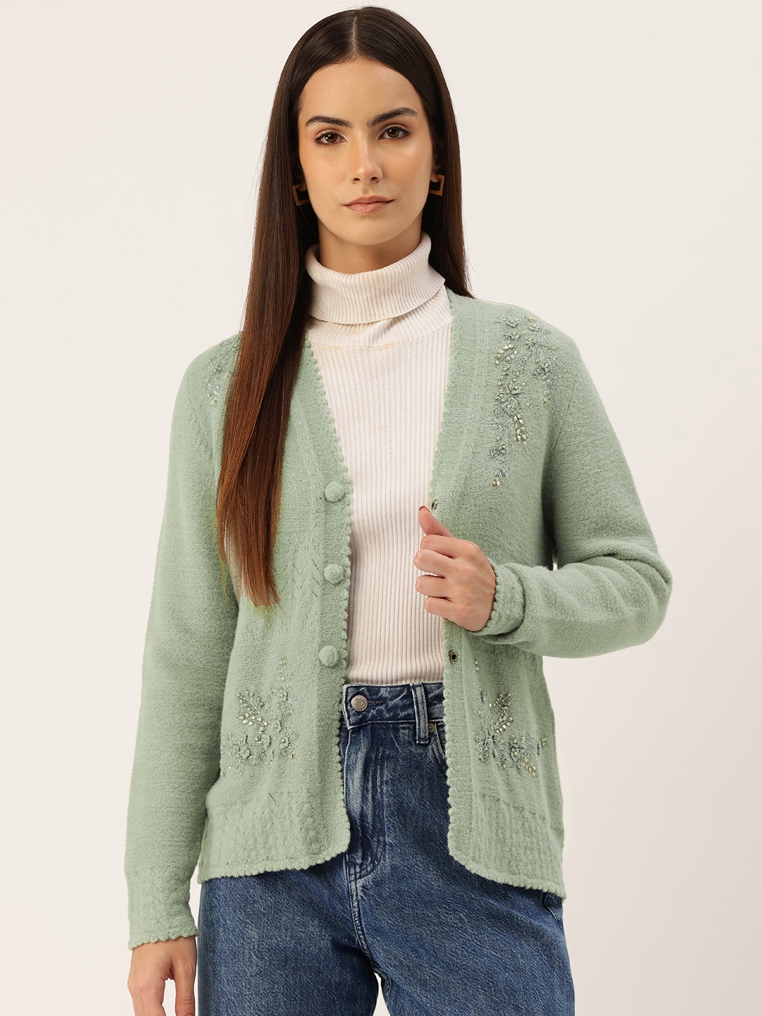 

APSLEY Floral Cardigan with Embellished Detail, Green