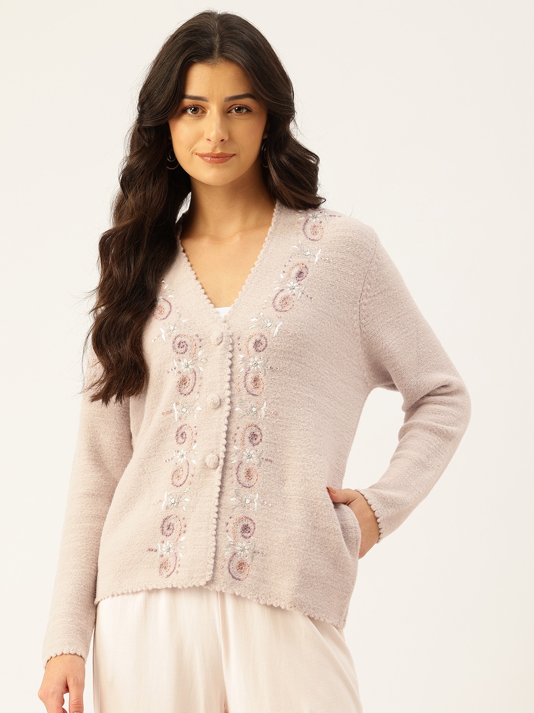 

APSLEY Floral Cardigan with Embroidered Detail, Mauve
