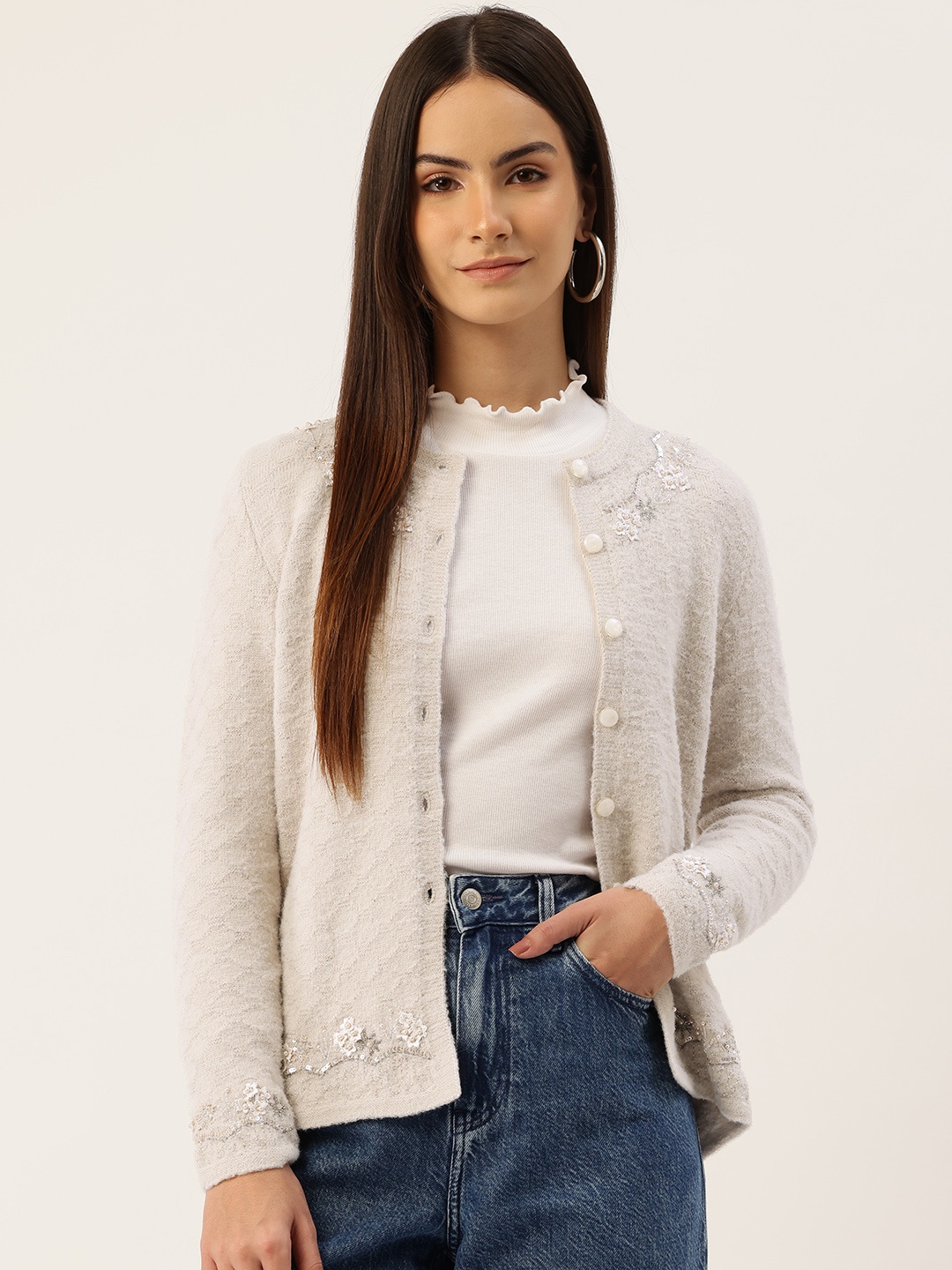 

APSLEY Cardigan with Embellished Detail, Beige