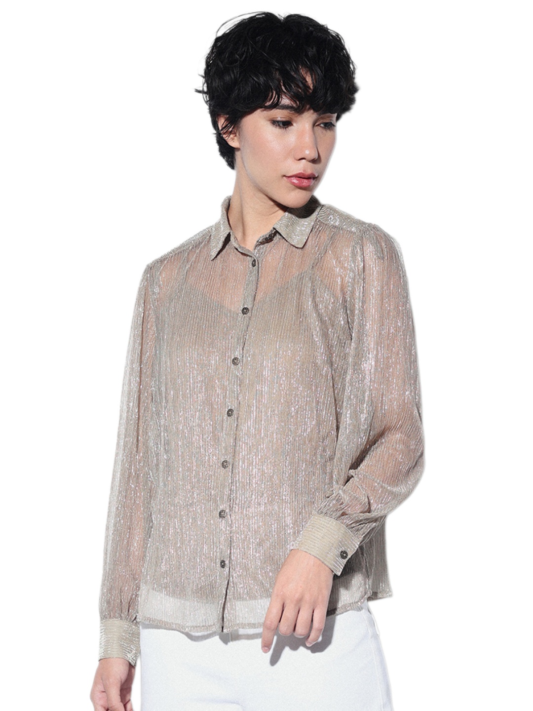

ONLY Women Spread Collar Solid Party Shirt, Grey