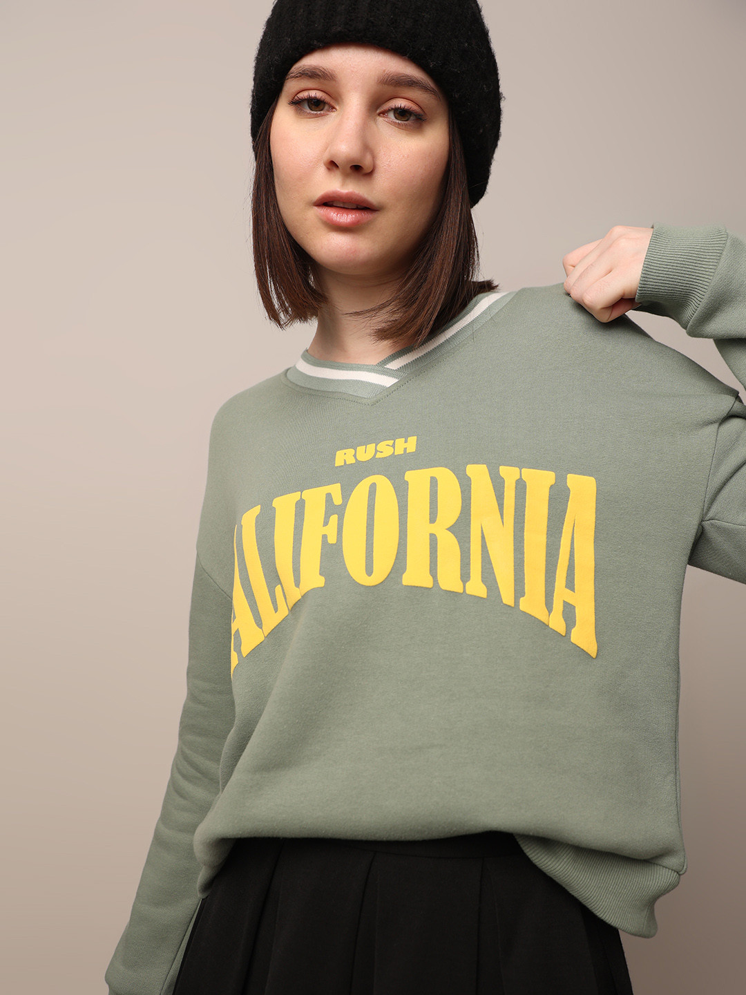 

ONLY Women Typography Printed V-Neck Sweatshirt, Green