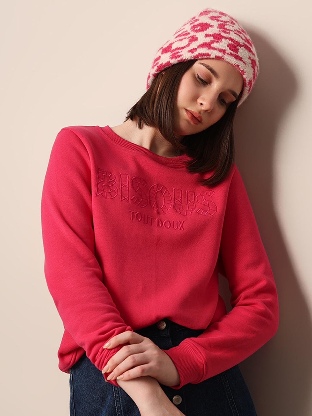 

ONLY Women Typography Printed Round Neck Sweatshirt, Pink