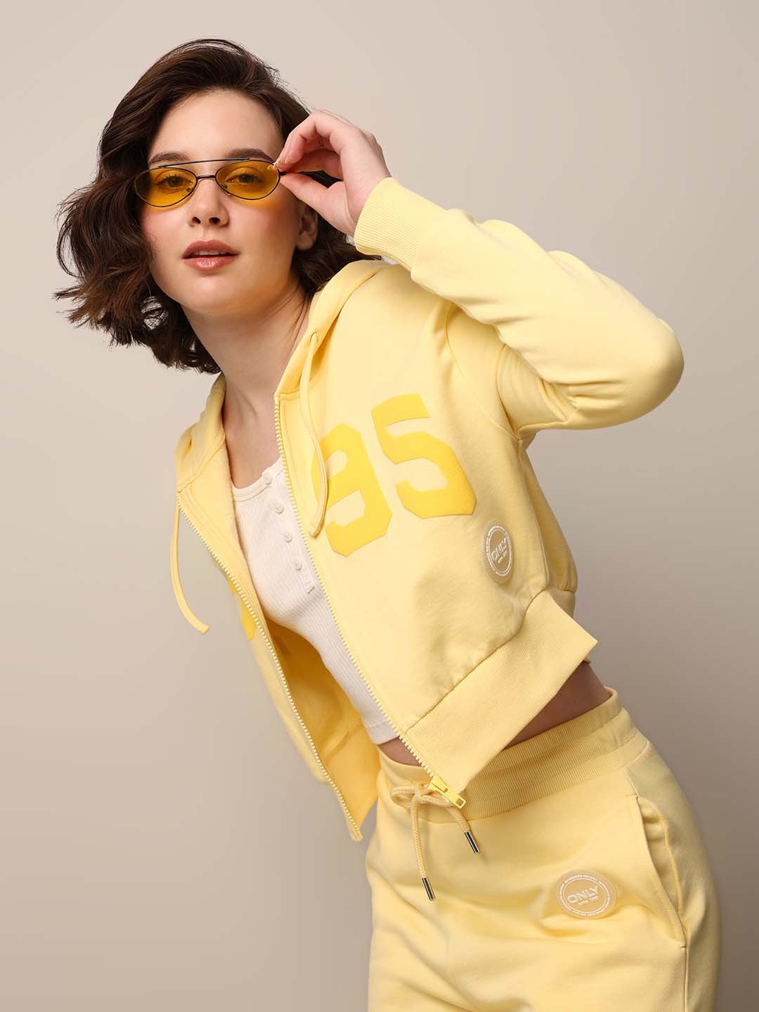 

ONLY Women Solid Hooded Pure Cotton Sweatshirt, Yellow