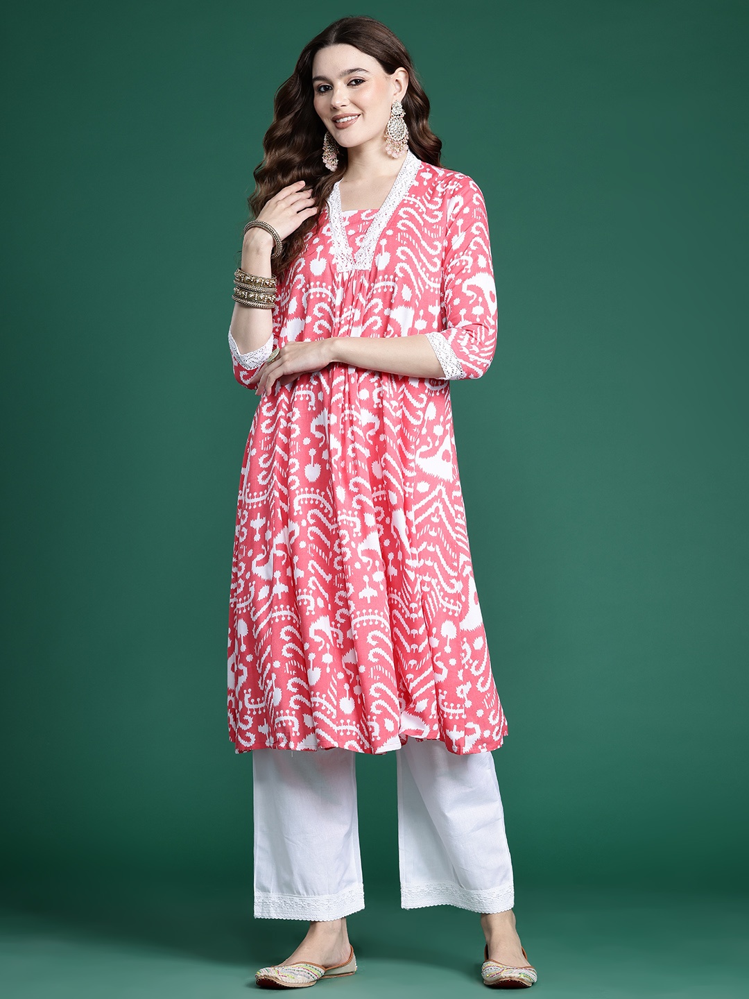 

Indo Era Abstract Printed A-Line Kurta, Red