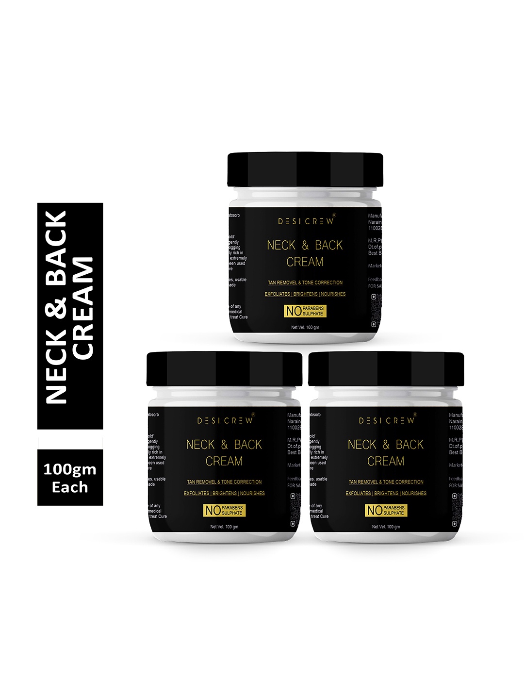 

Desi Crew Set Of 3 Neck & Back Cream With Vitamin E For Moisturization-100g Each, White