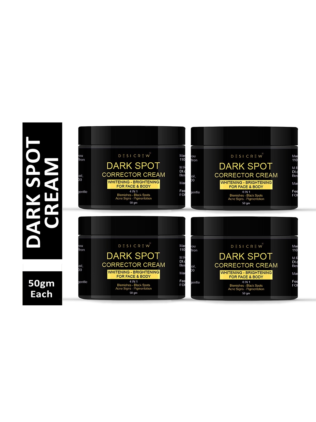 

Desi Crew Set Of 4 Dark Spot Corrector Cream With Almond Oil-50g Each, Yellow