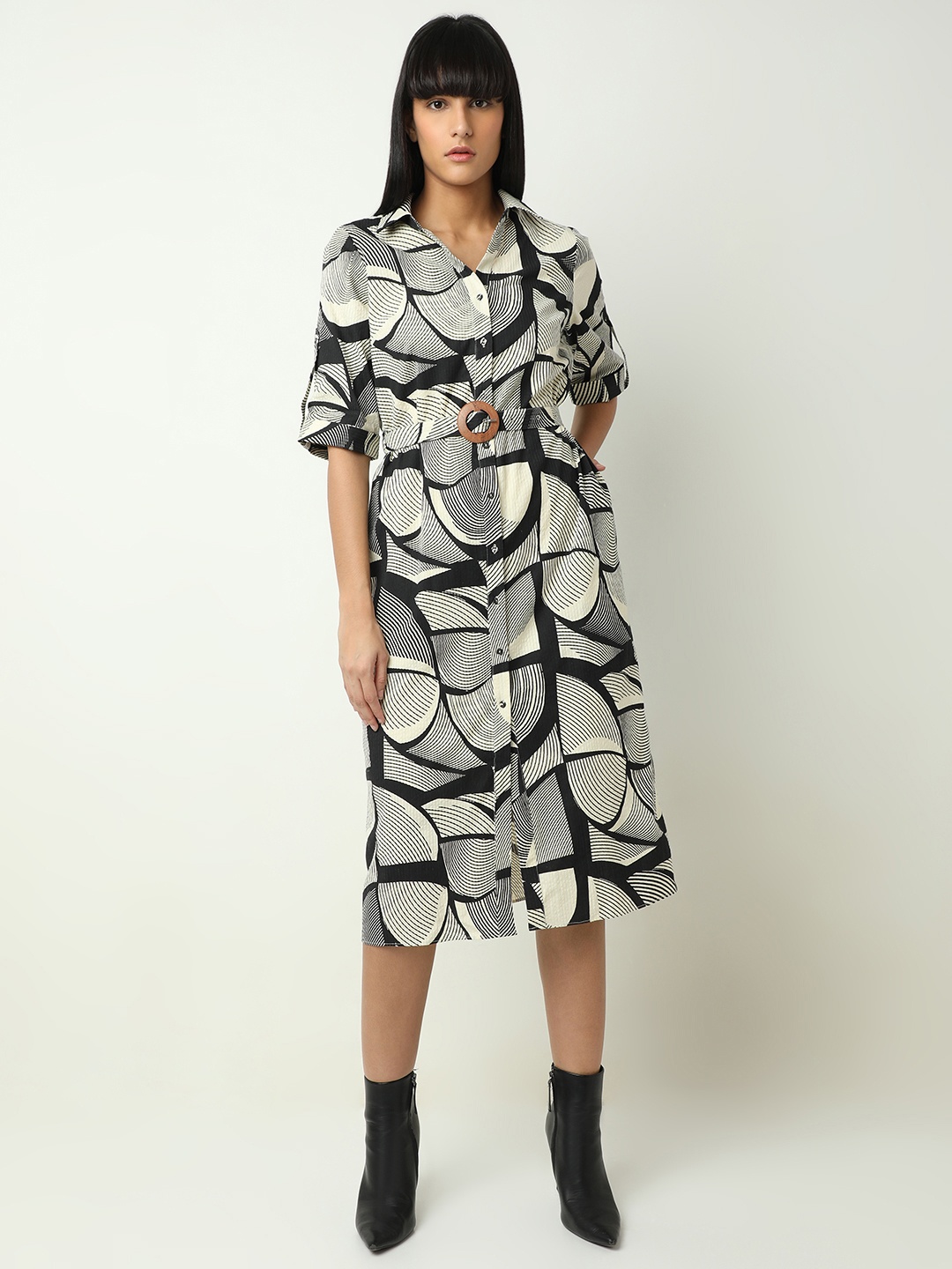 

Vero Moda Print Shirt Midi Dress, Black