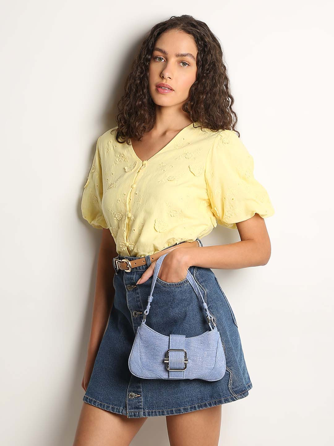 

Vero Moda Women Solid V-Neck Cotton Top, Yellow