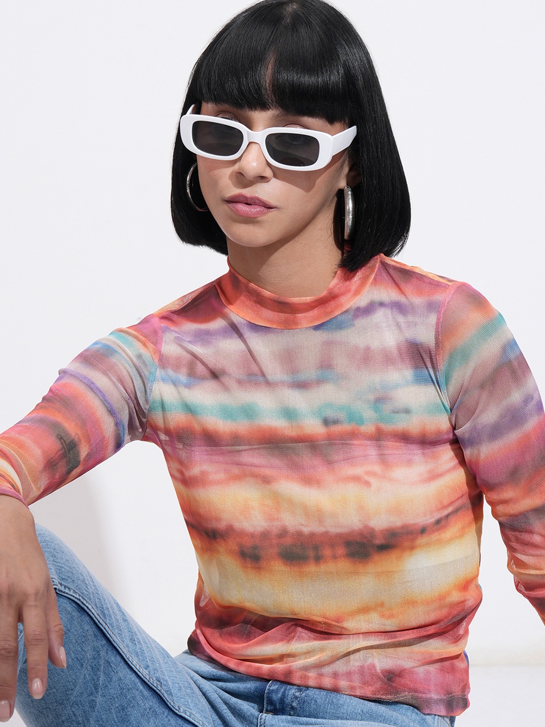 

Tokyo Talkies Women Abstract Printed Round Neck Top, Orange
