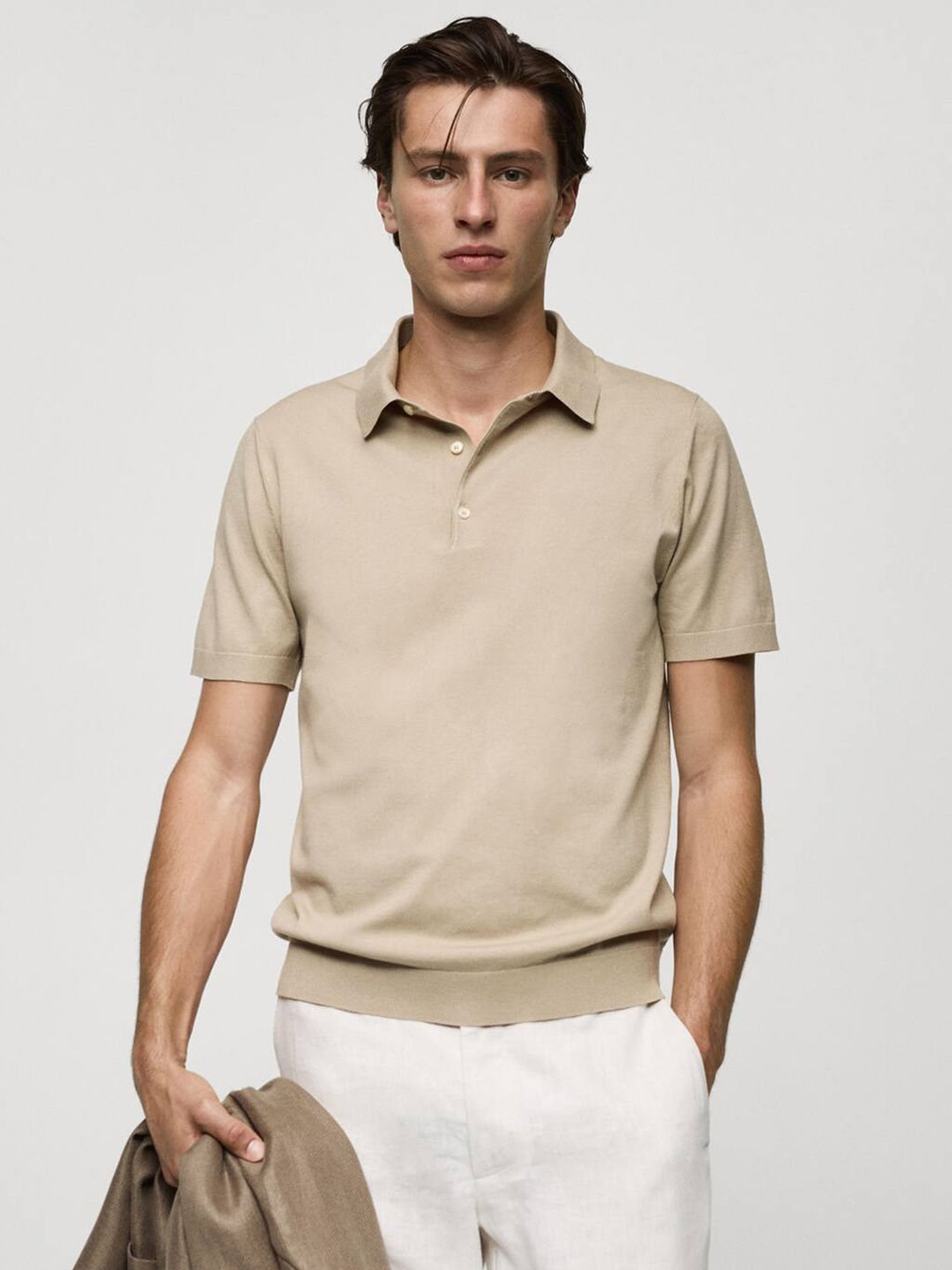 

MANGO MAN Fine Kit Polo Collar T-shirt, Beige