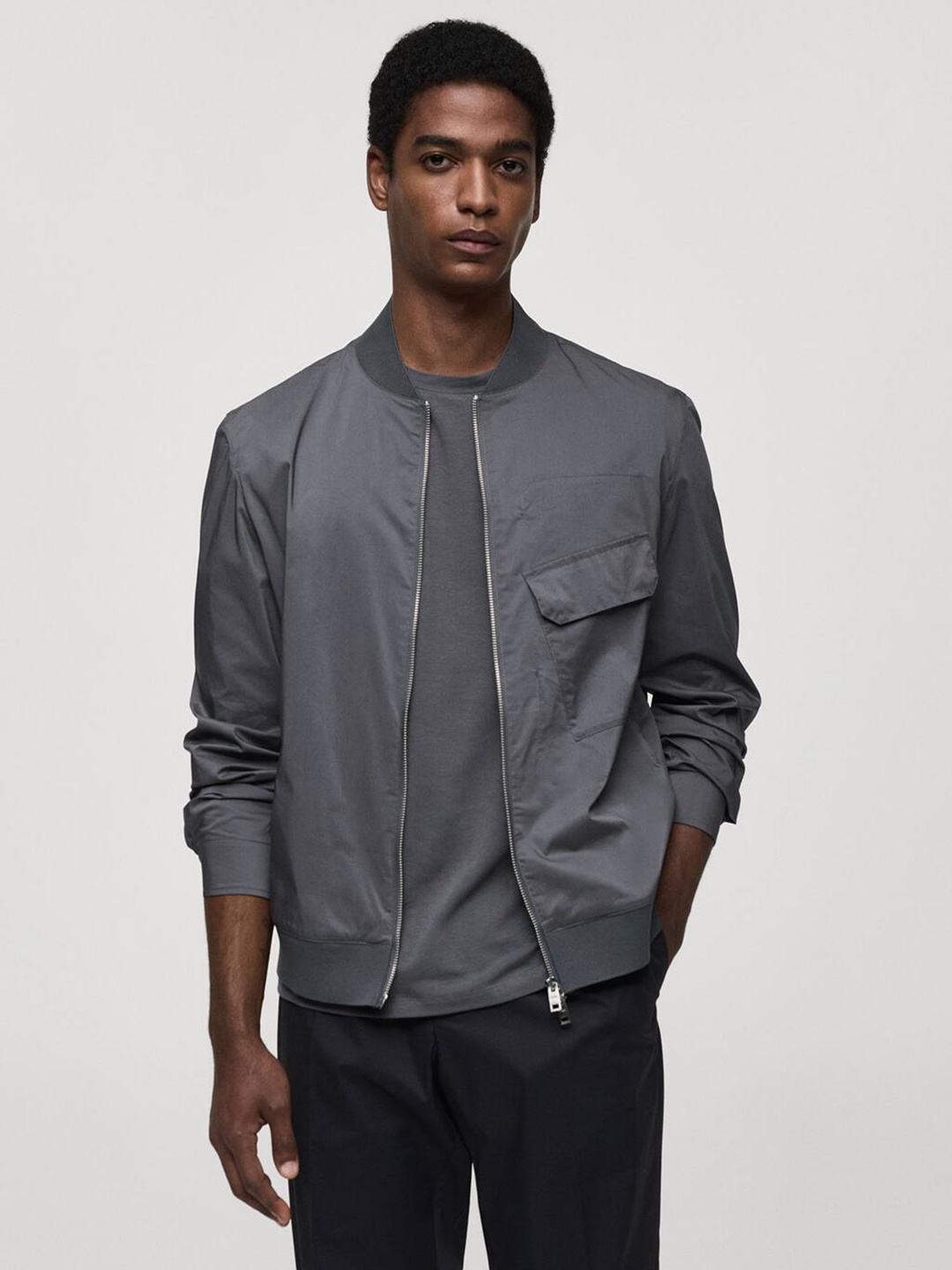 

MANGO MAN Pocket Detail Bomber Jacket, Grey