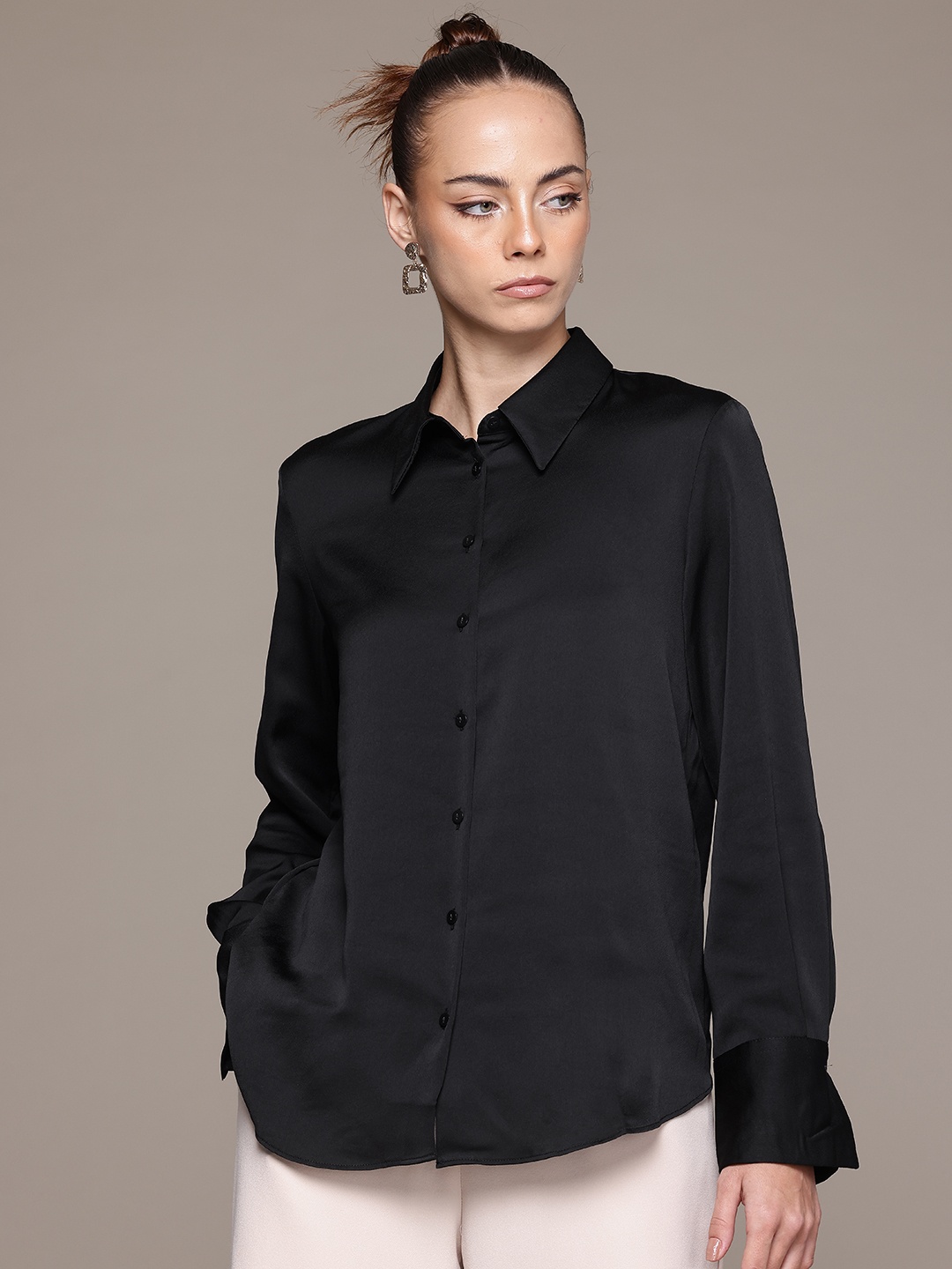 

MANGO Satin-Finish Casual Shirt, Black