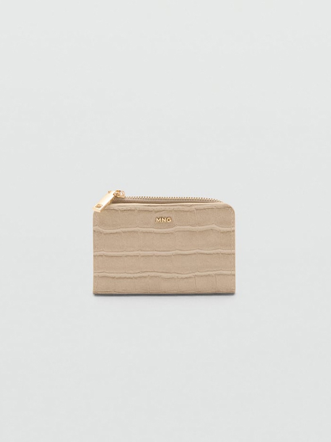 

MANGO Women Croc Textured Card Holder, Beige