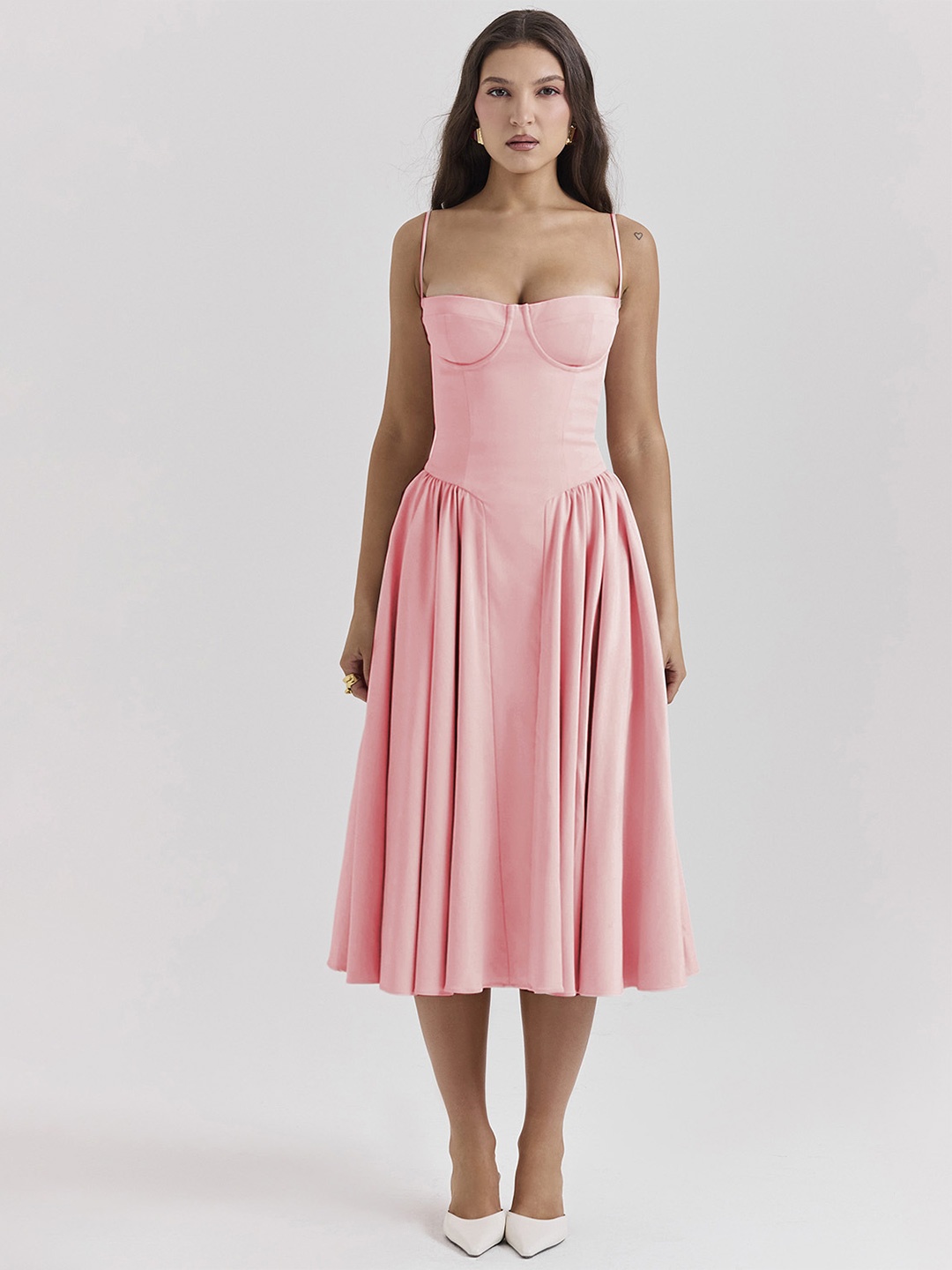 

bebe Fit & Flare Midi Dress, Pink