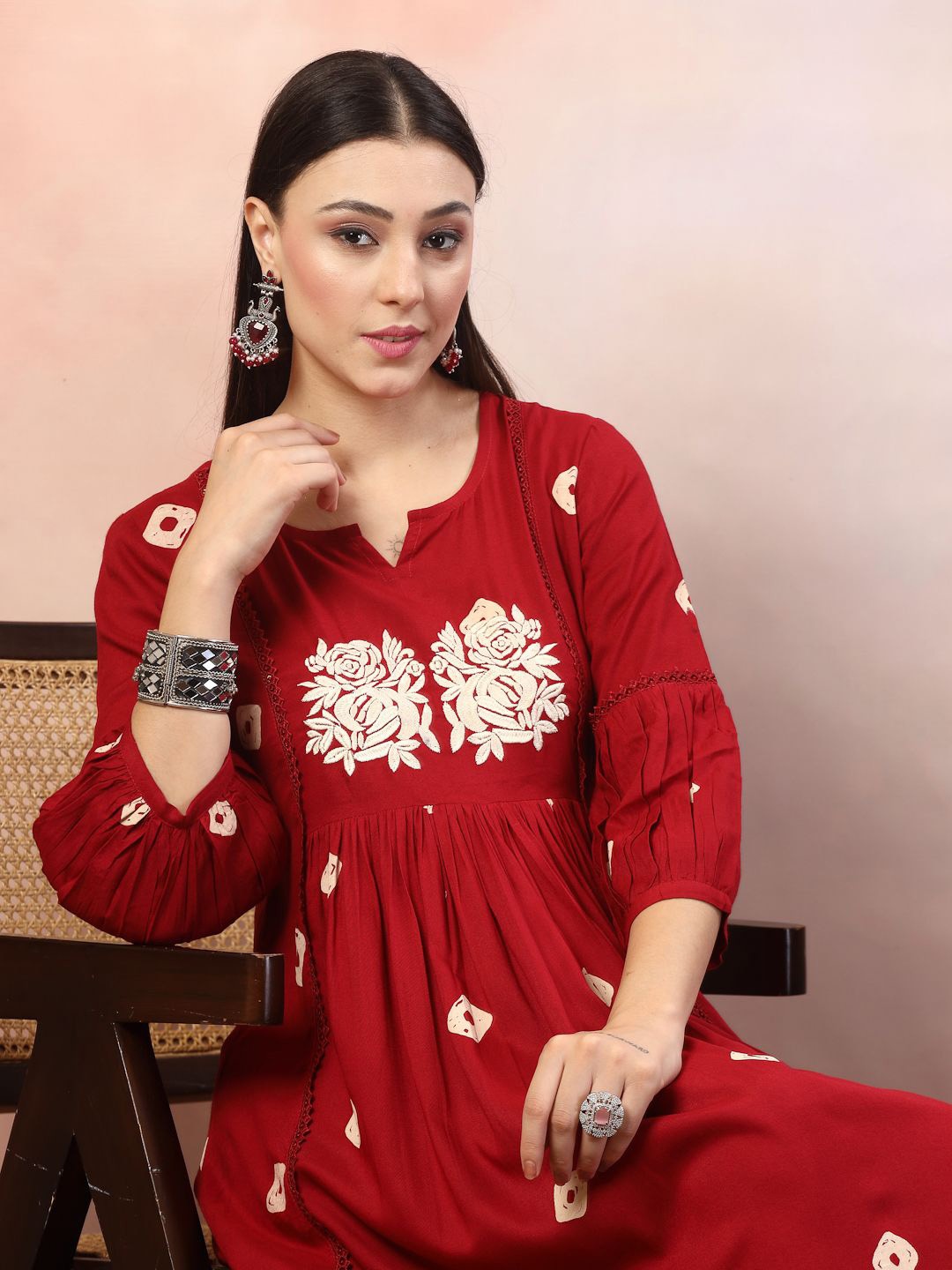 

Stylum Women's Floral Print Puff Sleeve Fit & Flare Dress, Maroon