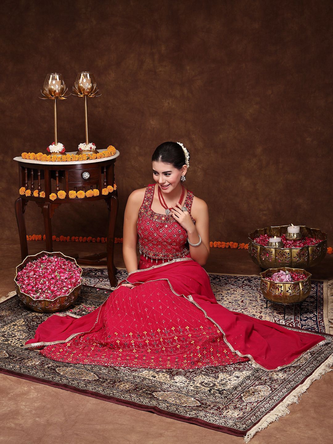 

Stylum Embellished Beads and Stones Ready to Wear Lehenga & Blouse With Dupatta, Magenta