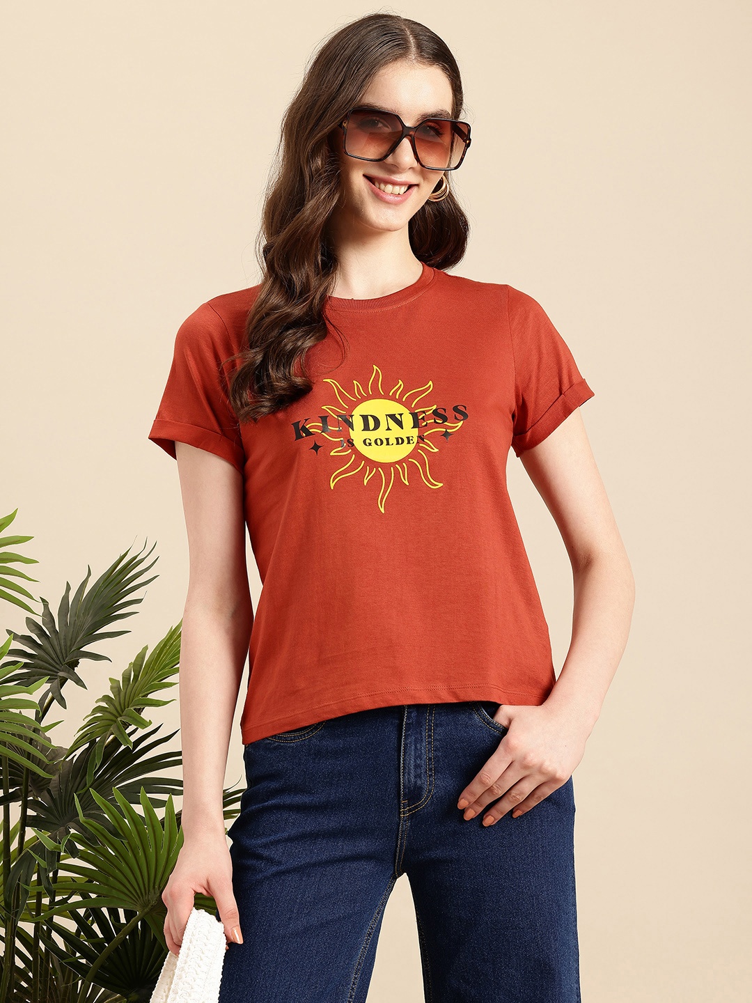 

Mast & Harbour Printed Pure Cotton Bio Finish T-shirt, Rust
