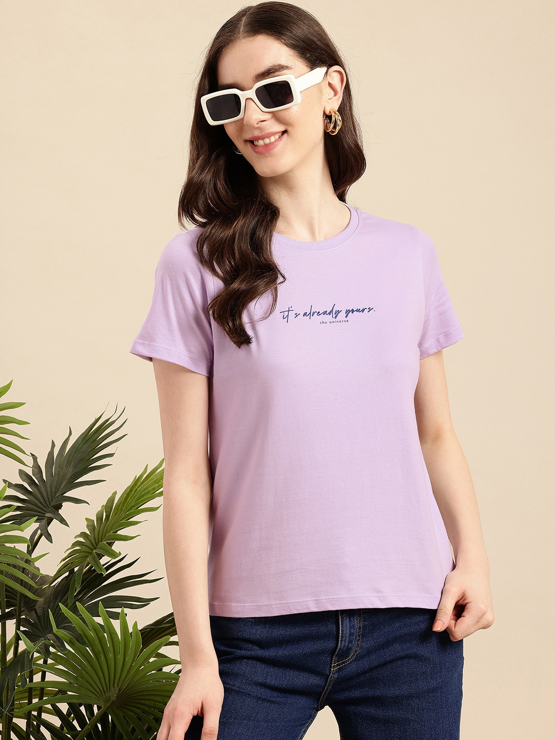 

Mast & Harbour Typography Printed Pure Cotton Bio Finish T-shirt, Purple