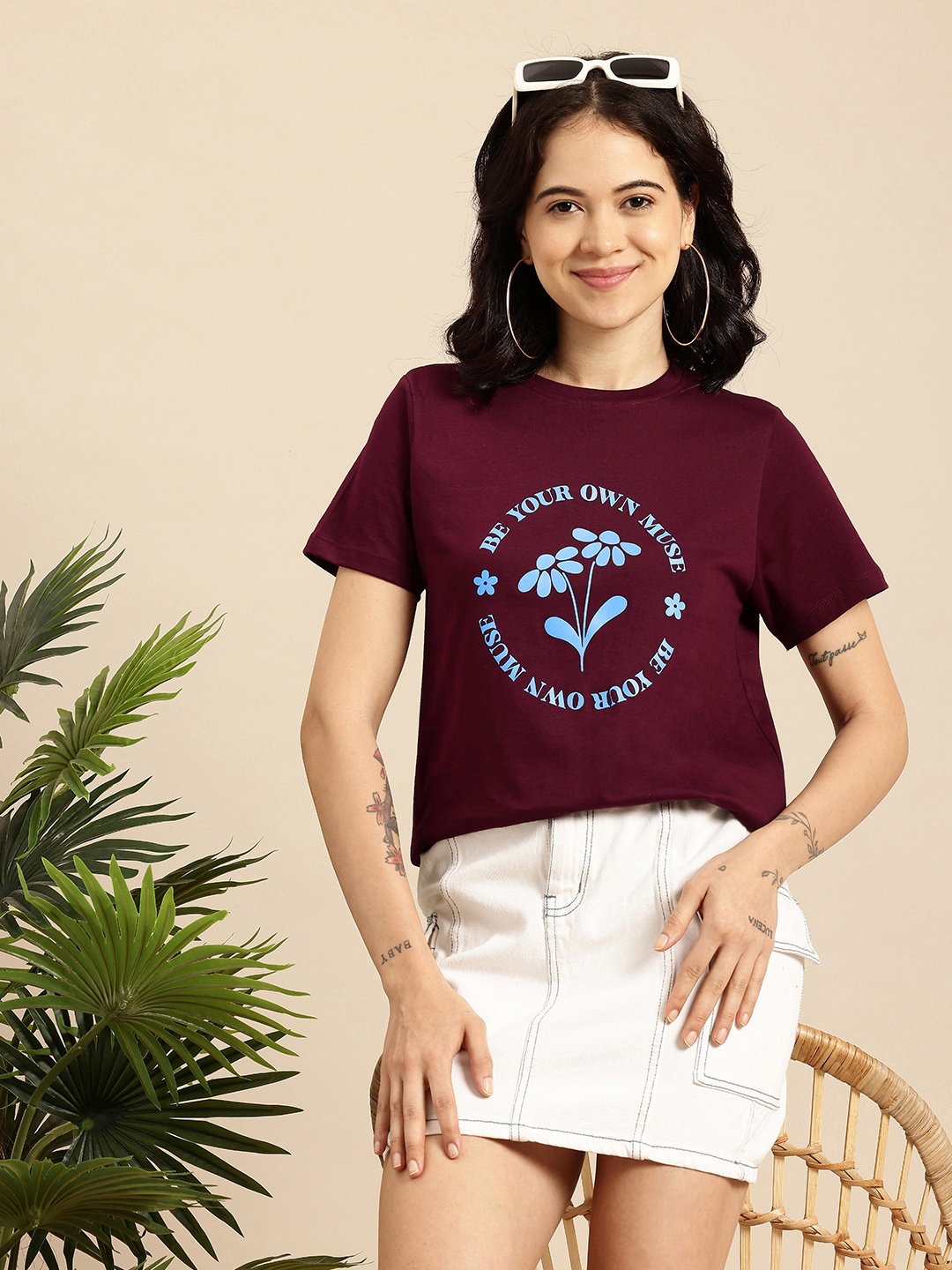 

Mast & Harbour Typography Printed Bio Finish T-shirt, Maroon